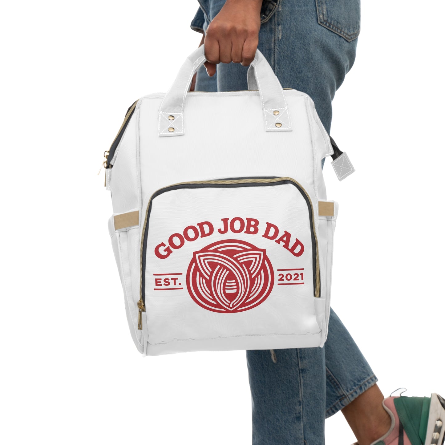 'Good Job Dad' Multifunctional Diaper Backpack/Red