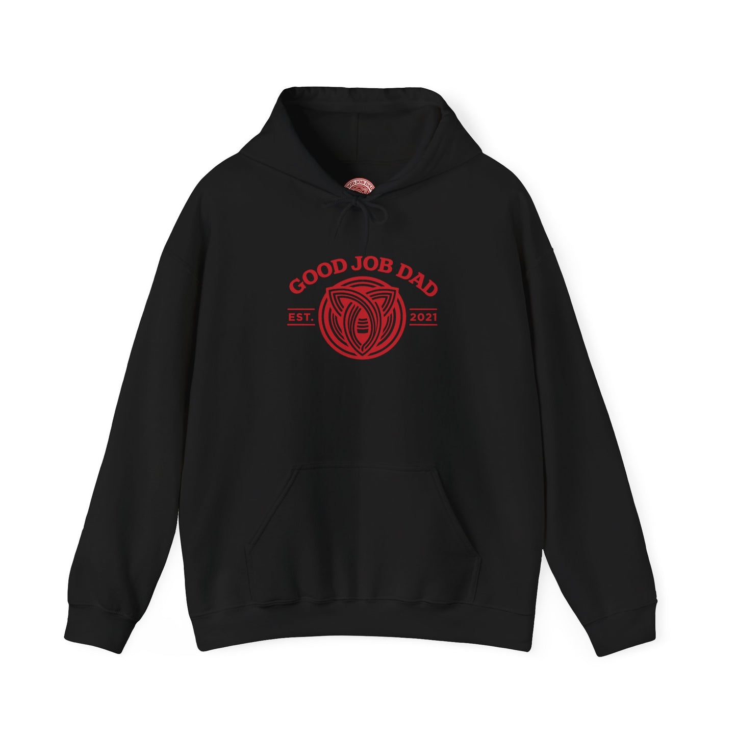 Good Job Dad Signature Hoodie — Red Retro Crest (Est. 2021)