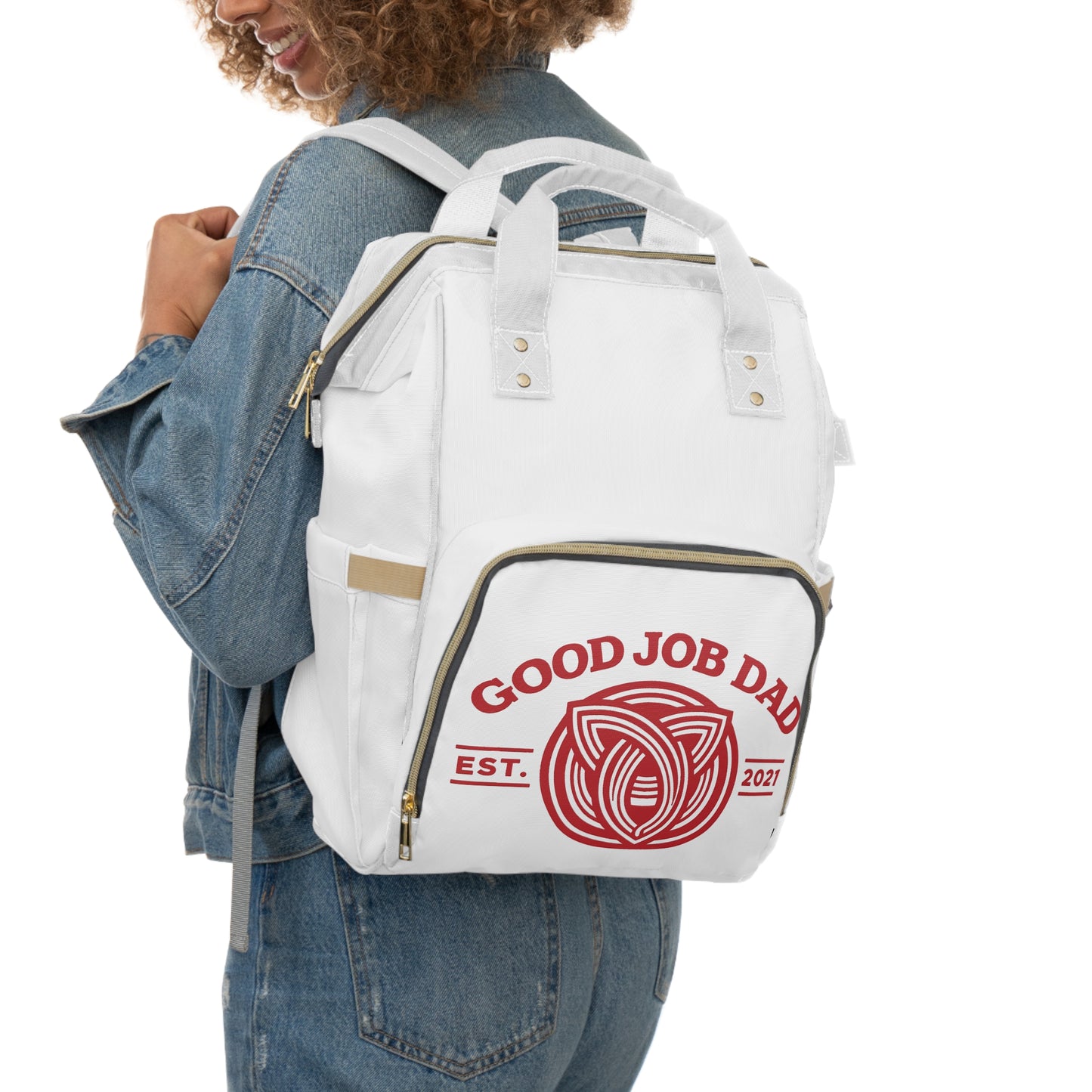 'Good Job Dad' Multifunctional Diaper Backpack/Red
