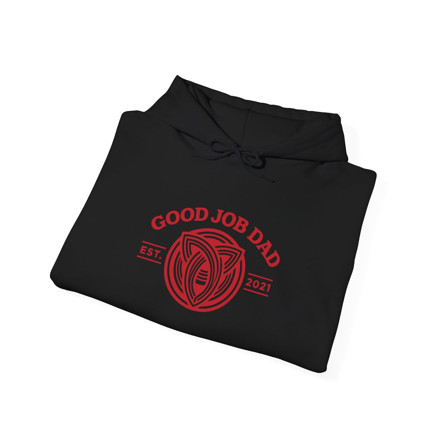 Good Job Dad Signature Hoodie — Red Retro Crest (Est. 2021)