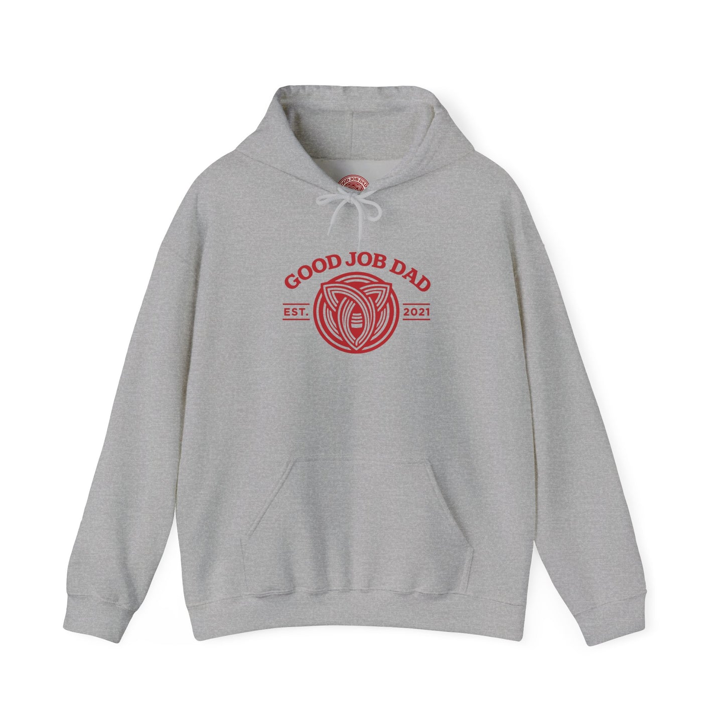 Good Job Dad Signature Hoodie — Red Retro Crest (Est. 2021)