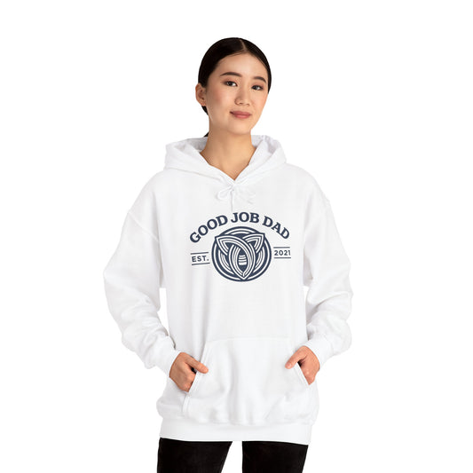 Good Job Dad Signature Hoodie — Blue Retro Crest (Est. 2021)