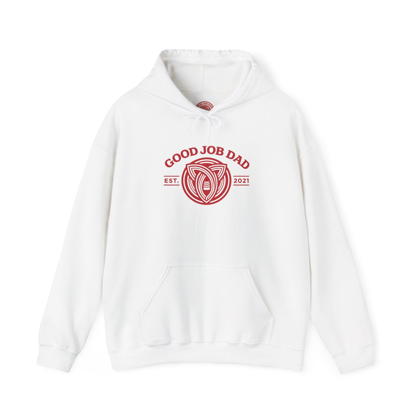 Good Job Dad Signature Hoodie — Red Retro Crest (Est. 2021)