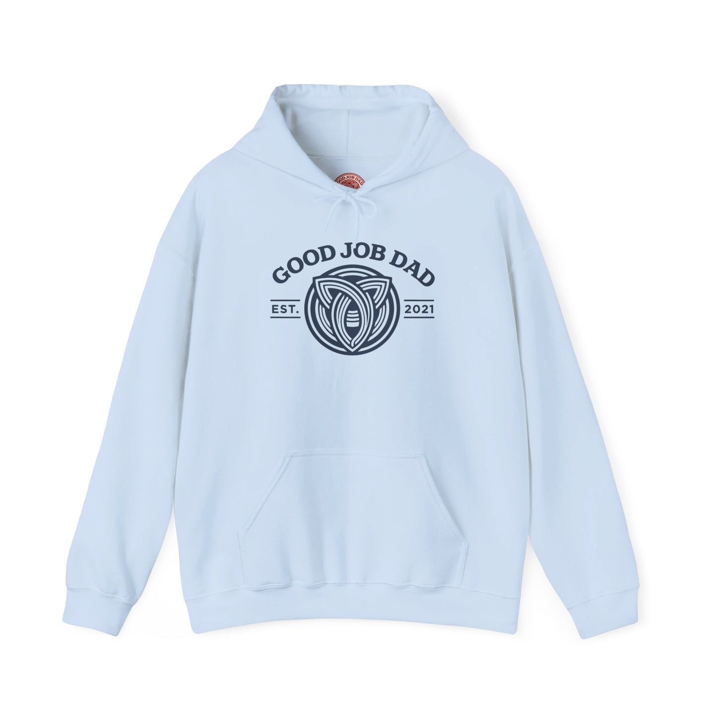 Good Job Dad Signature Hoodie — Blue Retro Crest (Est. 2021)